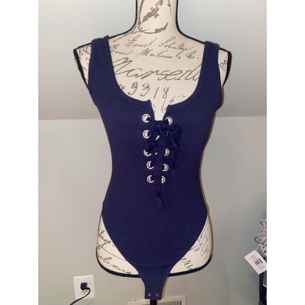 Forever 21 Navy Blue Lace Up Front Ribbed Bodysuit - Picture 2 of 2